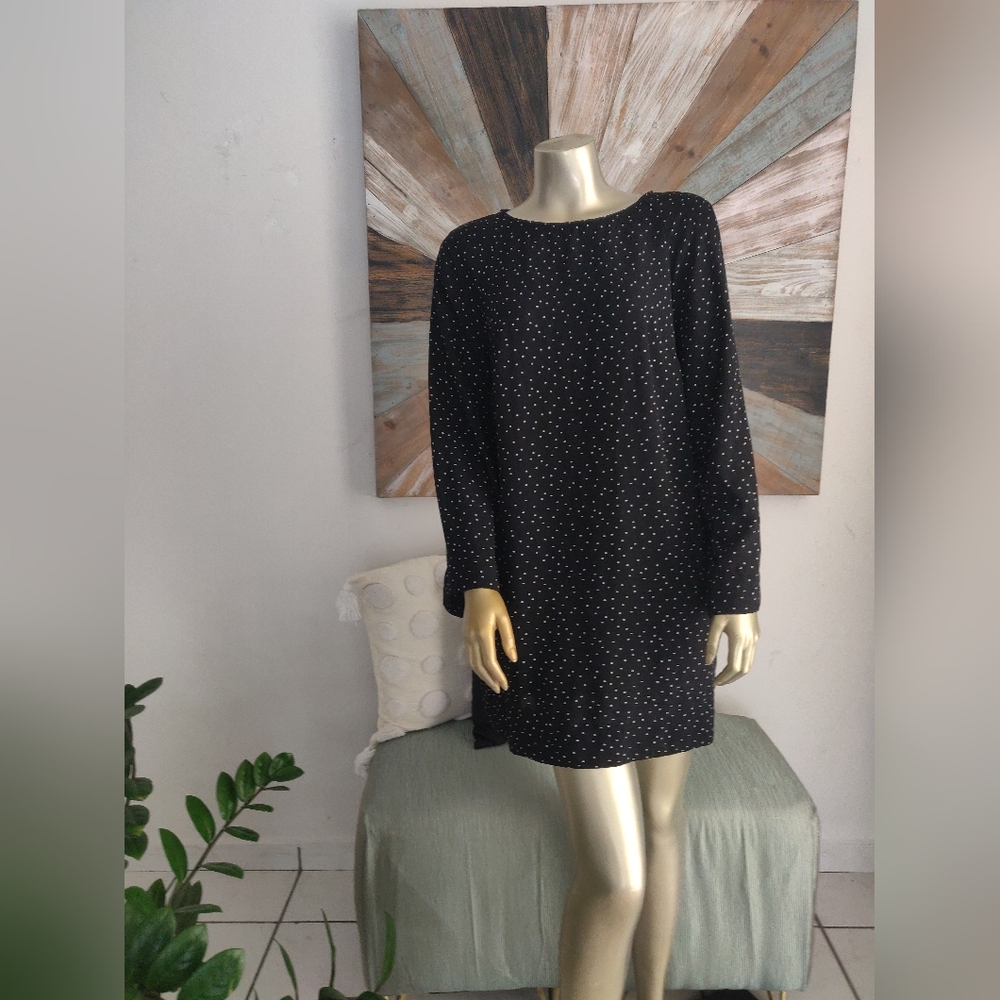 H&M WOMEN'S BLACK & WHITE POLKA DOTS ROUND NECK MINI STRAIGHT DRESS SIZE MEDIUM